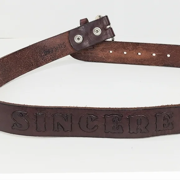 SINCERE Vintage Hand-Crafted Brown Leather Belt 36 - Picture 11 of 13